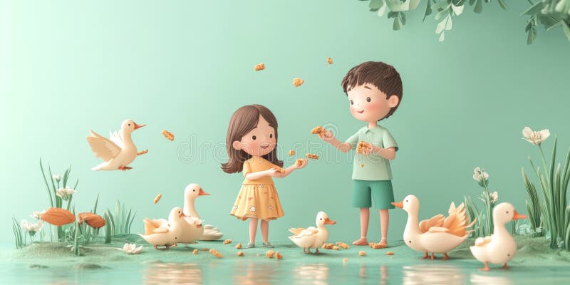 3D cute pond background 0058