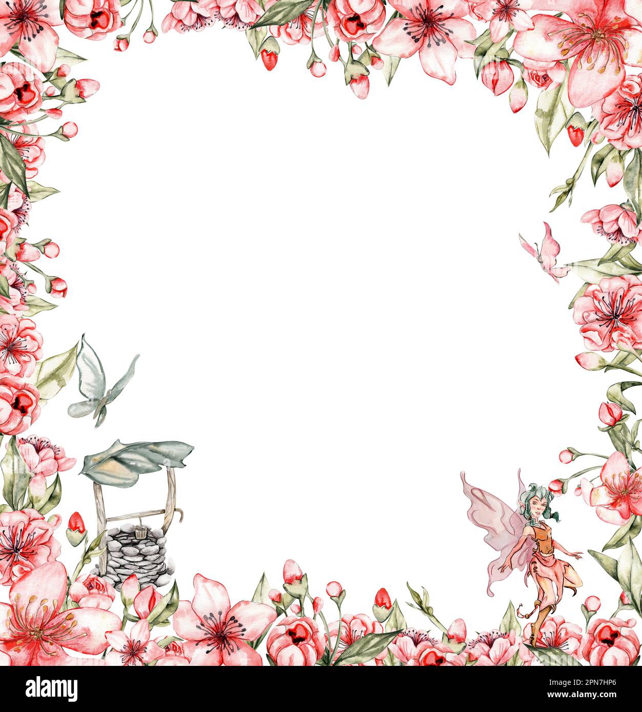 cute frame design pink flowers clear background 0017