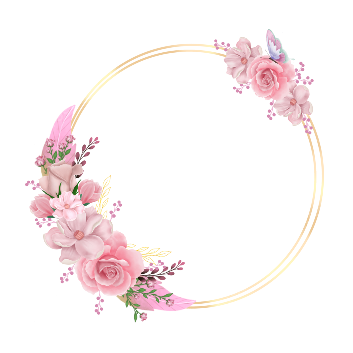 cute frame design pink flowers clear background 0023