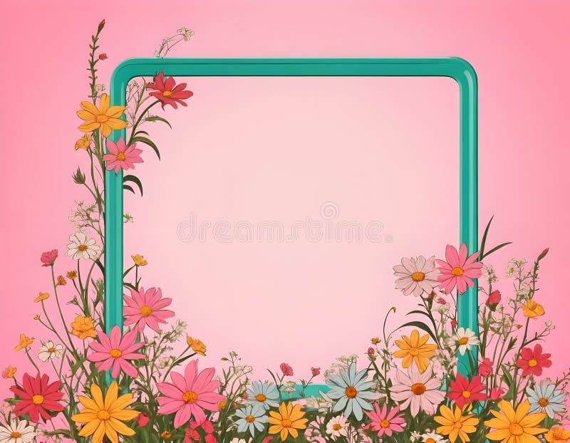 cute frame design pink flowers clear background 0027