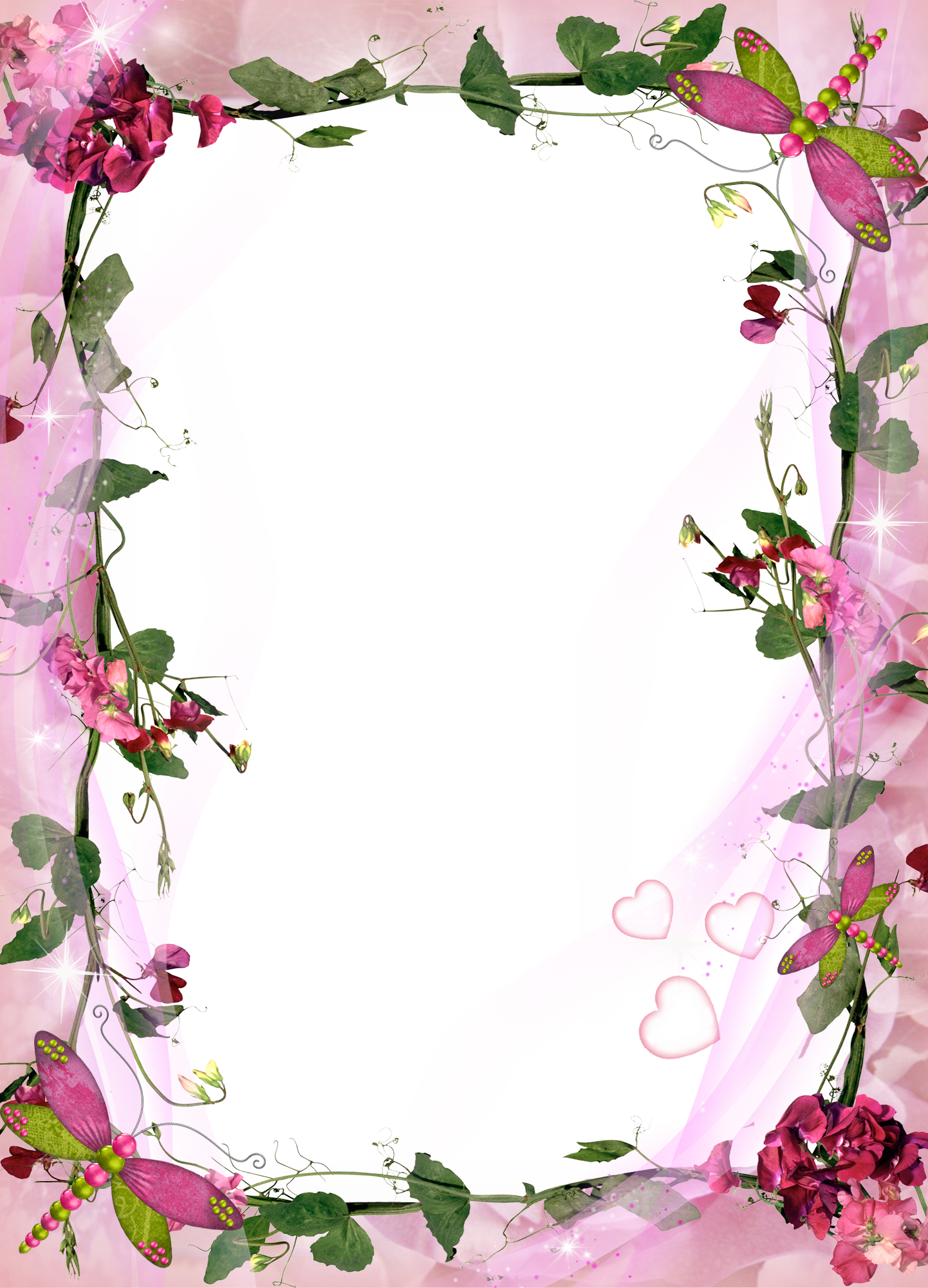 cute frame design pink flowers clear background 0037