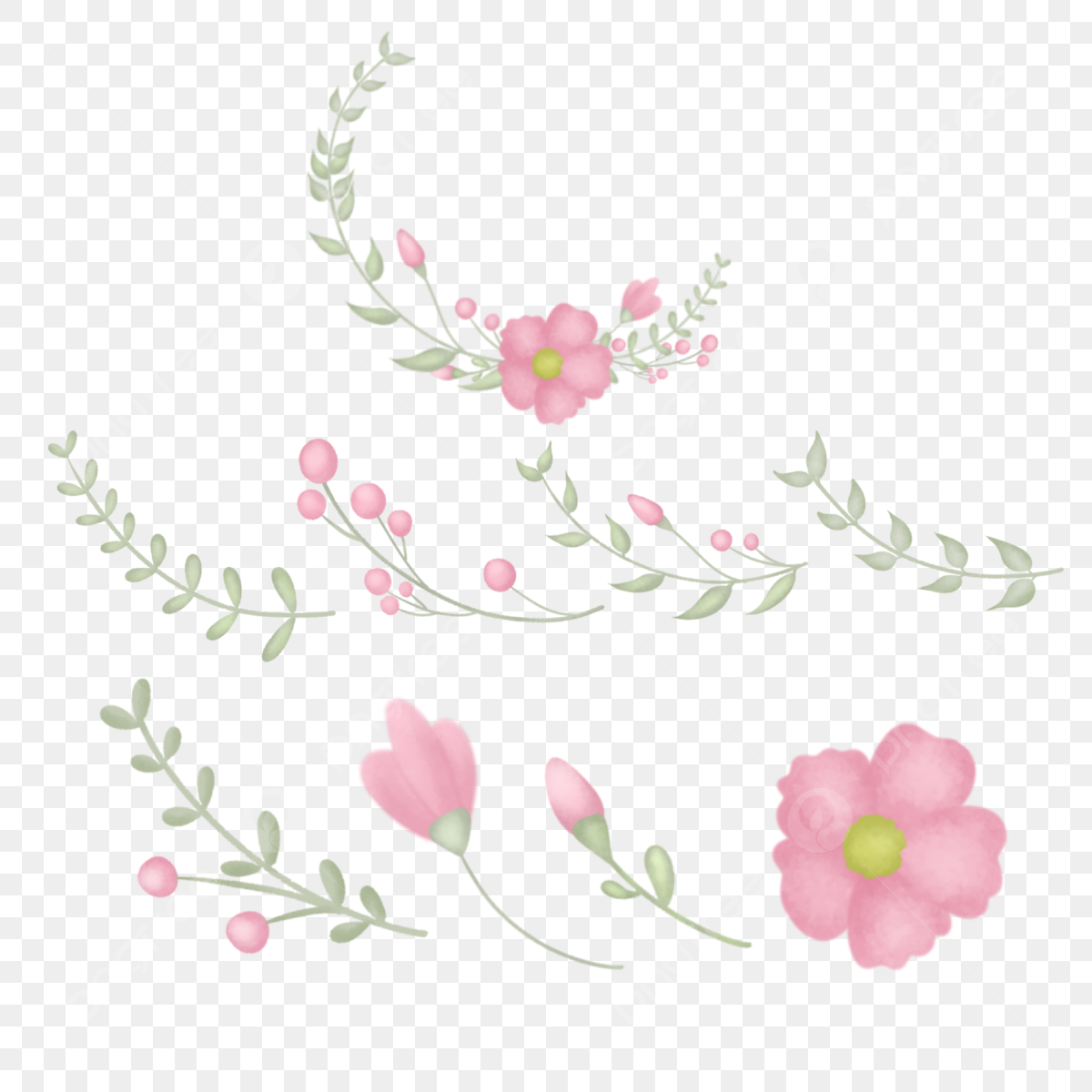 cute frame design pink flowers clear background 0042