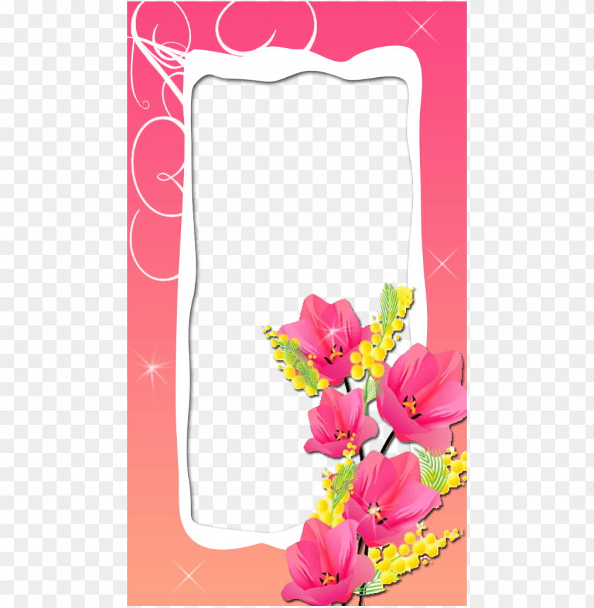 cute frame design pink flowers clear background 0056