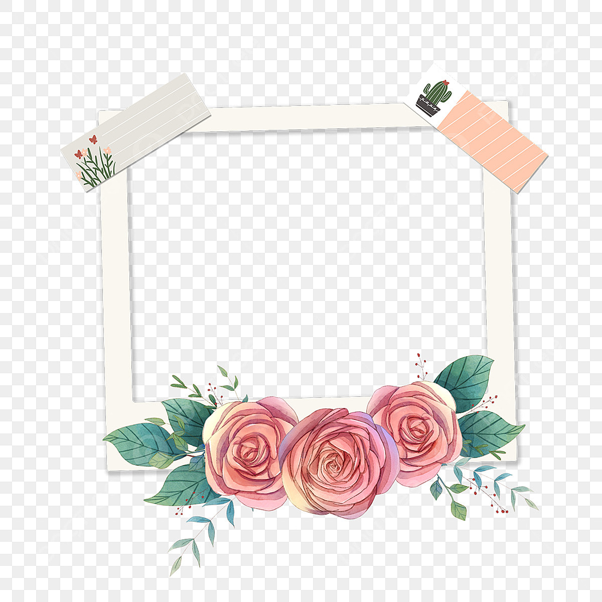 cute frame design pink flowers clear background 0065