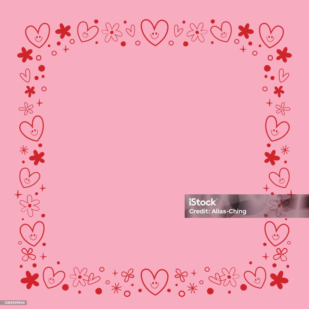 cute frame design pink flowers clear background 0070