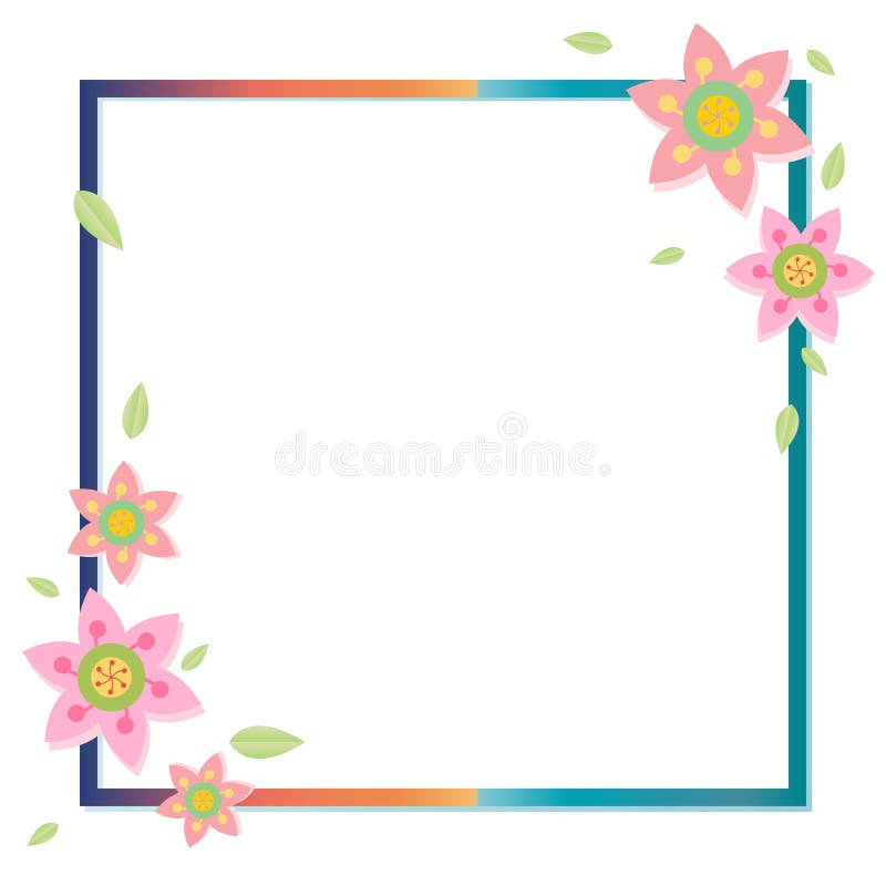 cute frame design pink flowers clear background 0072