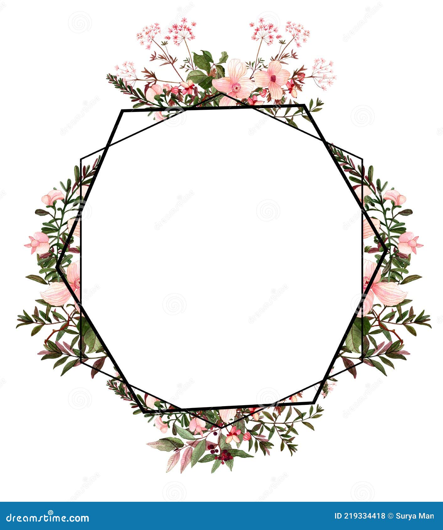 cute frame design pink flowers clear background 0083