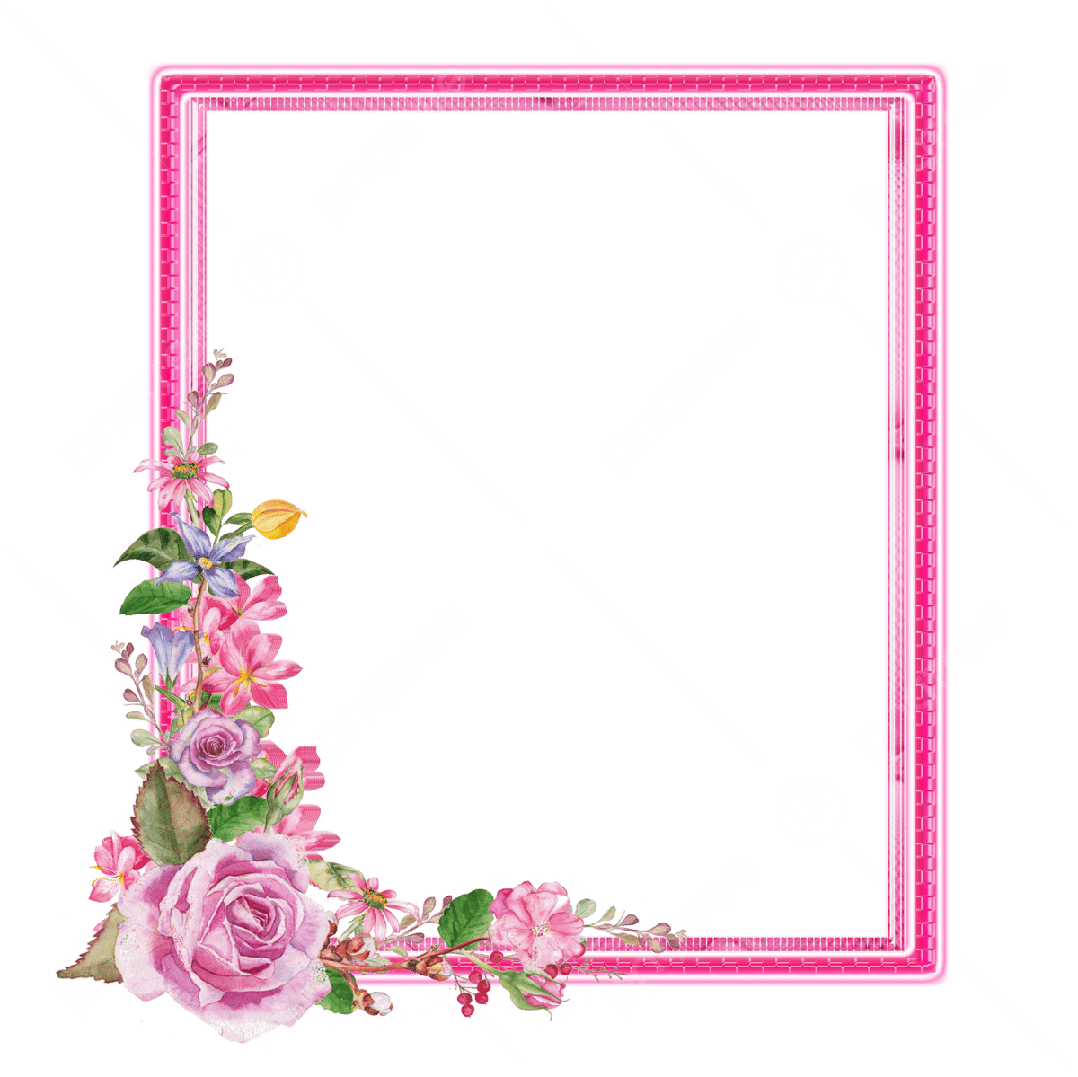 cute frame design pink flowers clear background 0090