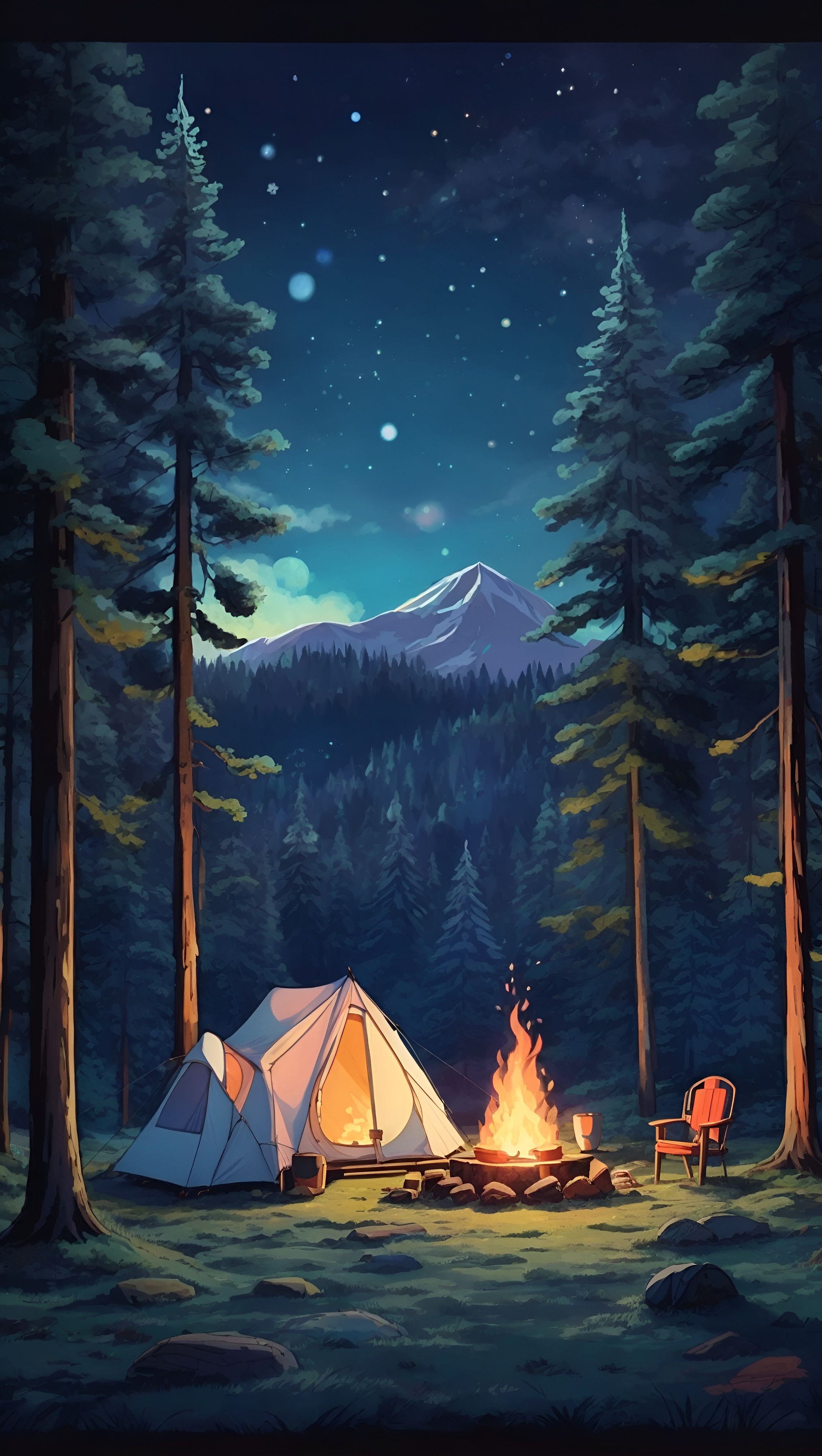 delightful cute camping backgrounds with cartoon characters.