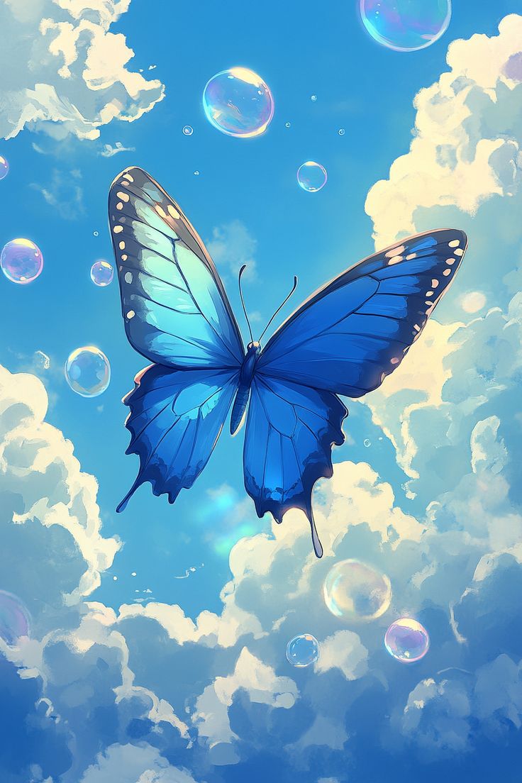 playful cute backgrounds with blue butterflies