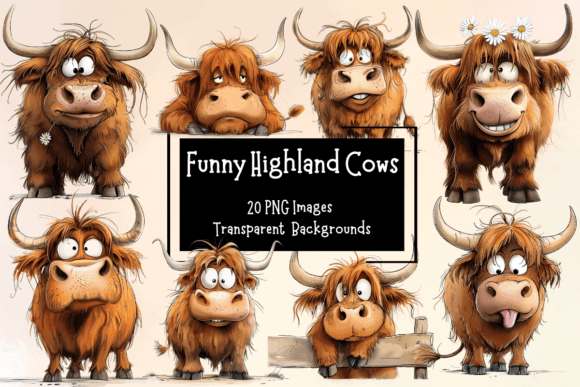 vibrant cute highland cow art