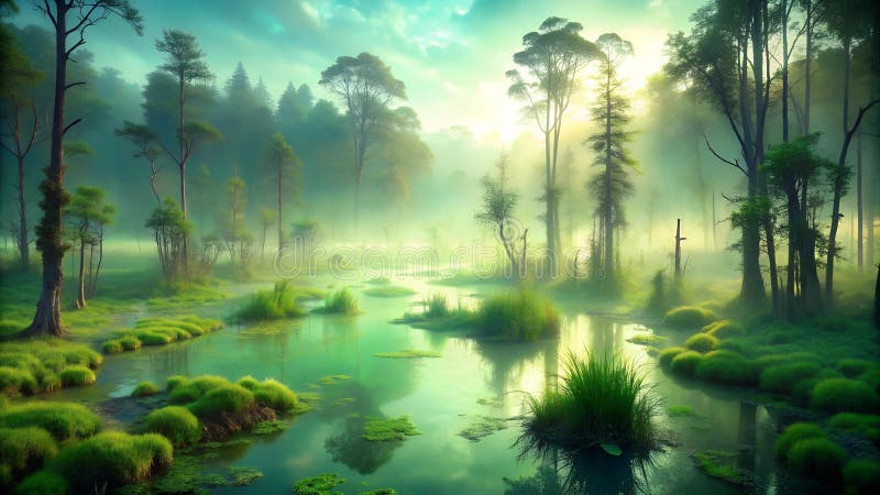 whimsical 3D cute swamp background designs